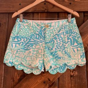 LILLY PULITZER Buttercup Scalloped Shorts Seaside Aqua Home Slice Sz 00